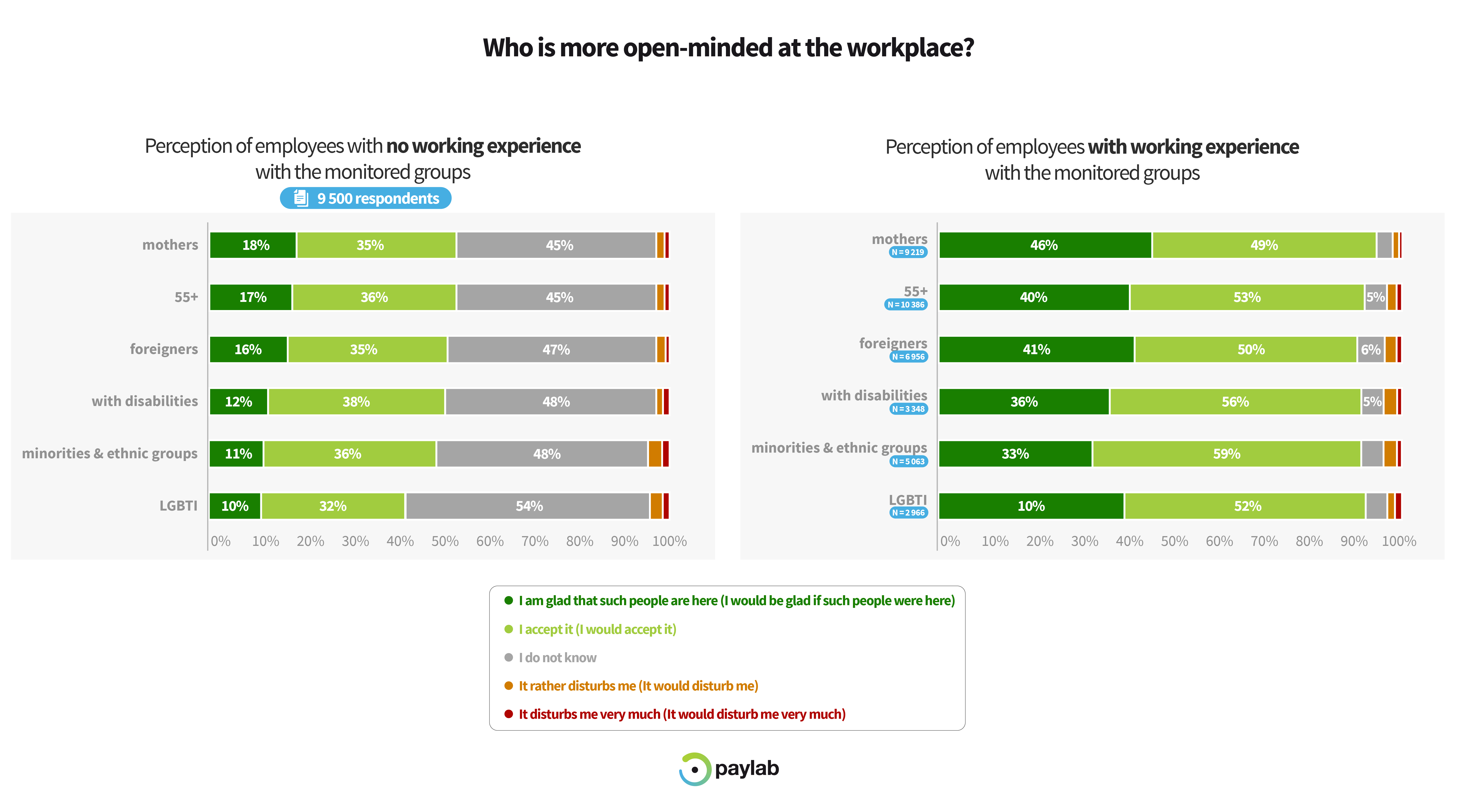 Paylab Diversity study 2019 diversity perception according to employee experience with diversity group